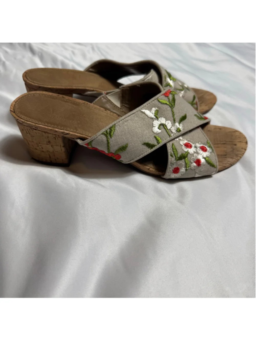 Women's A2 by Aerosoles Floral Embroidered Cork Wedge Sandals, Size 8, Beige